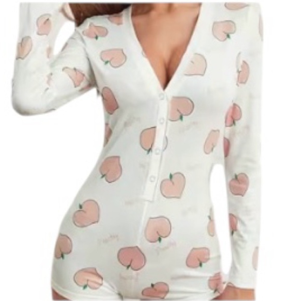 Peach Print Long Sleeve Romper